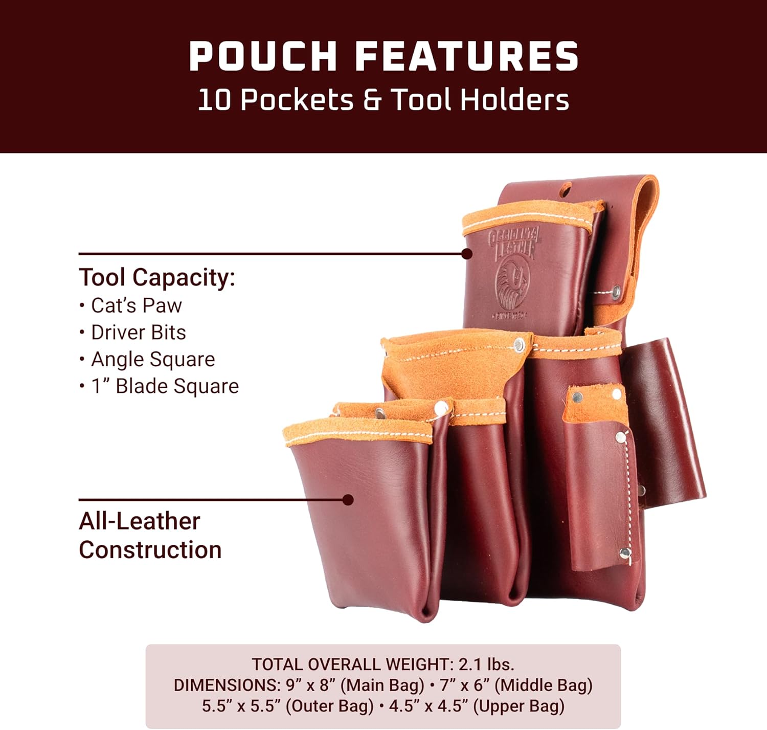 Pro Leather Tool Bag: 10 Pockets, USA-Made Heavy-Duty Work Gear 3 Pro Leather Tool Bag: 10 Pockets, USA-Made Heavy-Duty Work Gear - Image 3
