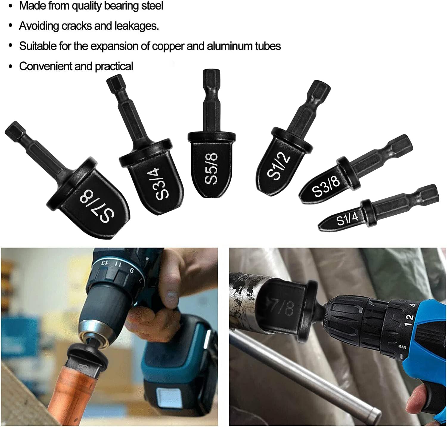 Professional HVAC Copper Pipe Swage Tool Kit - 1/4'' Hex Shank, 6 Bits 6 Professional HVAC Copper Pipe Swage Tool Kit - 1/4'' Hex Shank, 6 Bits - Image 6