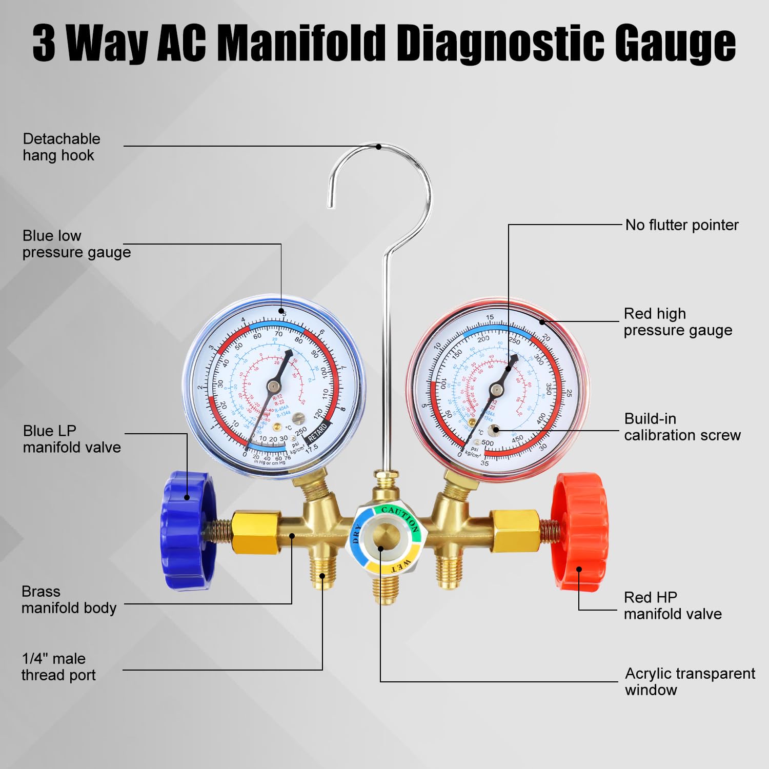 3-Way R134a/R404a AC Manifold Gauge Set HVAC Charging Kit w/ Hoses 3 3-Way R134a/R404a AC Manifold Gauge Set HVAC Charging Kit w/ Hoses - Image 3
