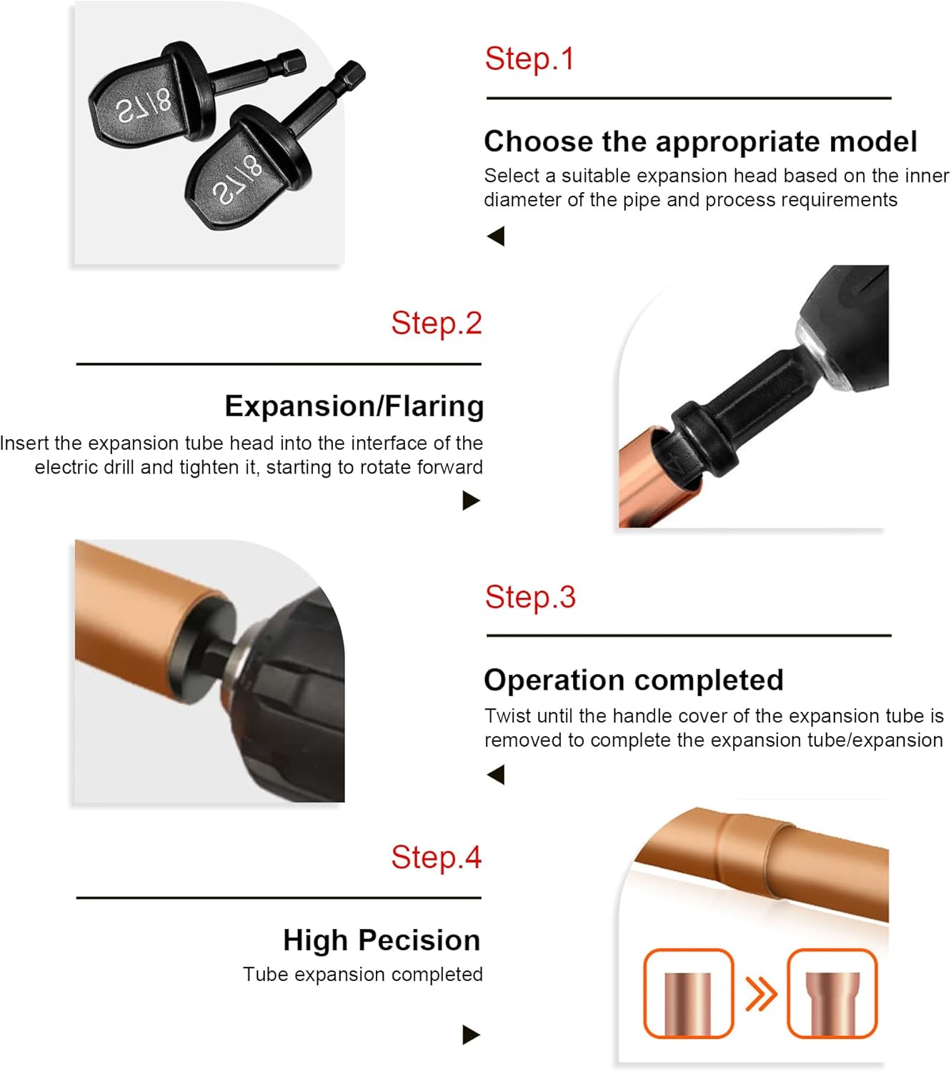 Professional HVAC Copper Pipe Swage Tool Kit - 1/4'' Hex Shank, 6 Bits 5 Professional HVAC Copper Pipe Swage Tool Kit - 1/4'' Hex Shank, 6 Bits - Image 5