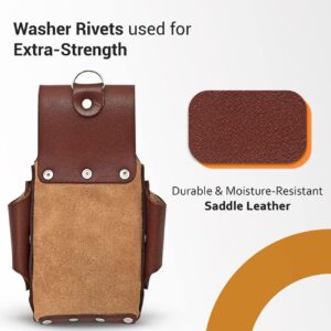 Premium Leather Electrician Pouch with Tape Holder – 5 Pocket Tool Belt