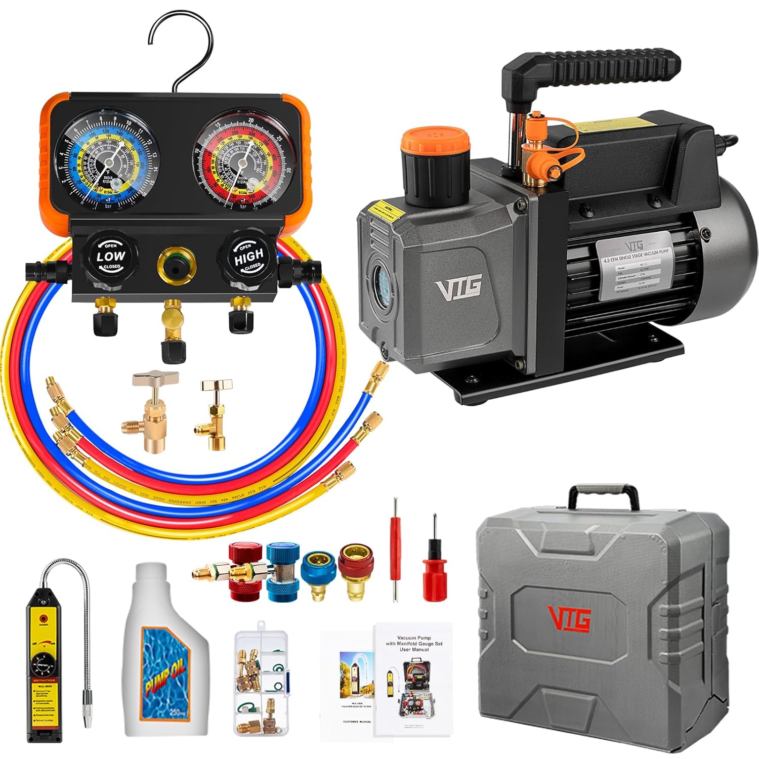 Premium 4.5CFM R1234yf AC Vacuum Pump & Gauge Set for Auto HVAC 1 hvac tools ac adapter