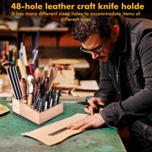 Premium 48-Hole Leather Craft Tool Organizer Wooden Storage Stand Holder