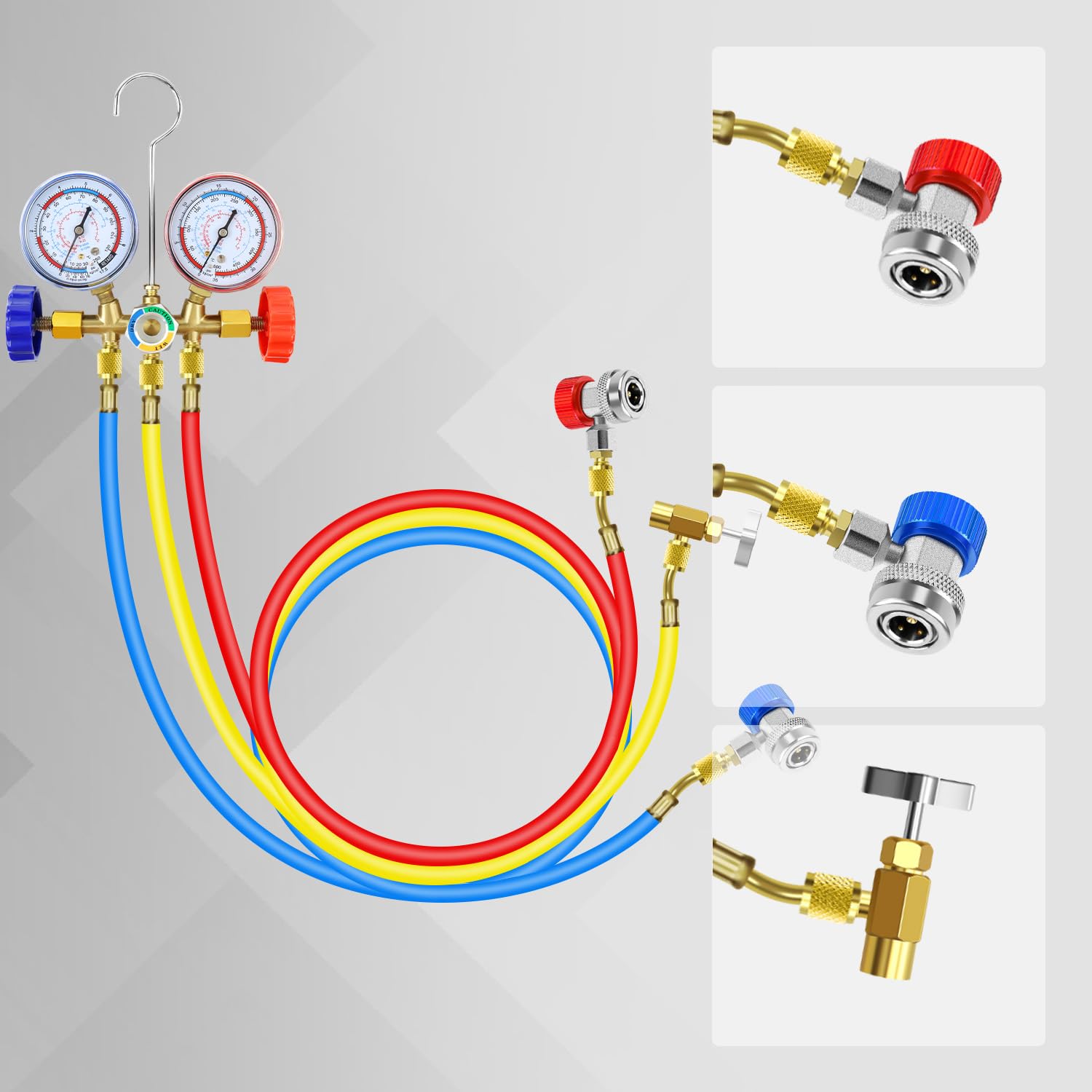 3-Way R134a/R404a AC Manifold Gauge Set HVAC Charging Kit w/ Hoses 7 3-Way R134a/R404a AC Manifold Gauge Set HVAC Charging Kit w/ Hoses - Image 7