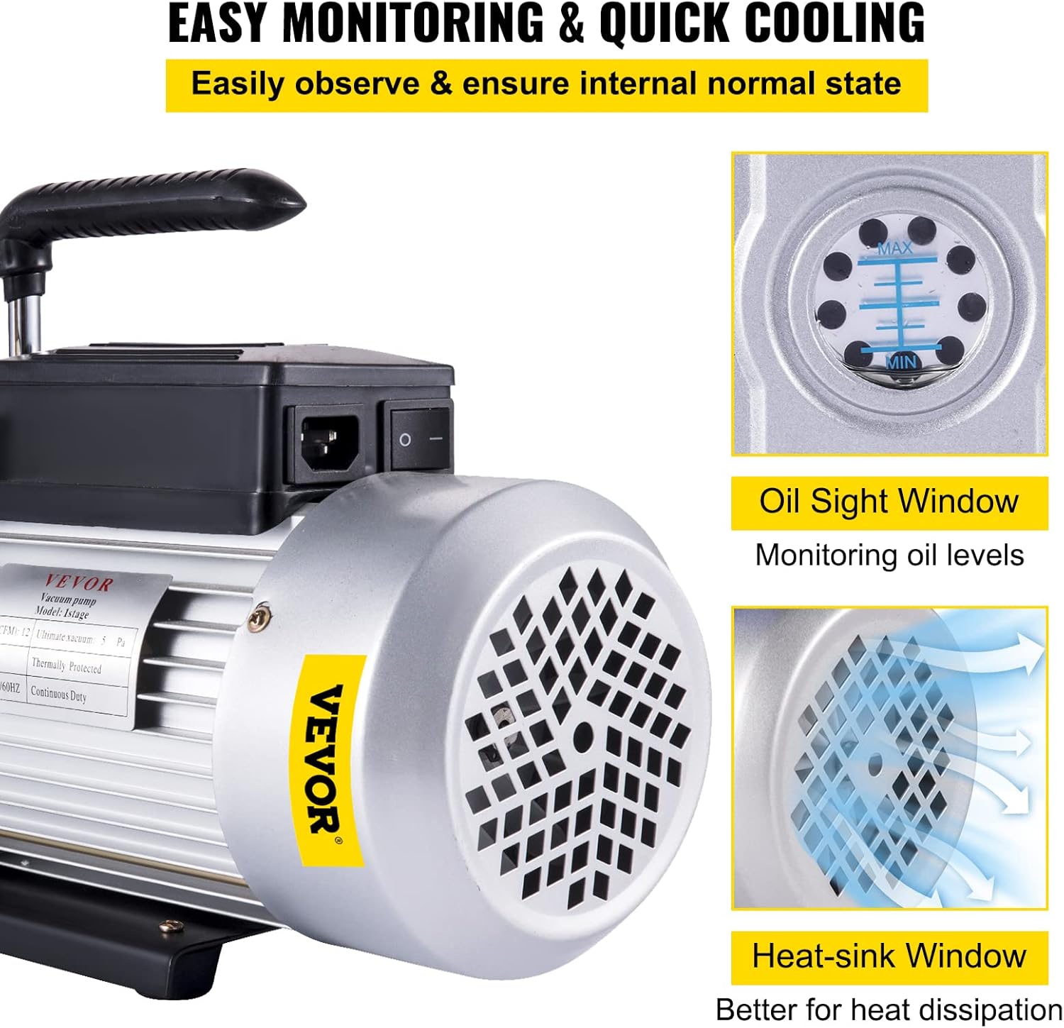 VEVOR 12CFM 1HP Single Stage Vacuum Pump for HVAC Refrigeration AC Tools 5 VEVOR 12CFM 1HP Single Stage Vacuum Pump for HVAC Refrigeration AC Tools - Image 5