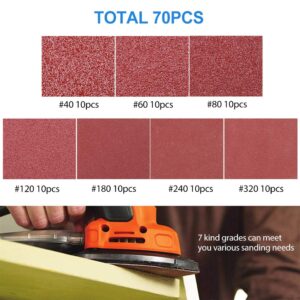 LotFancy 70PCS Triangle Sanding Pads for Ryobi Detail Palm Sander Kit