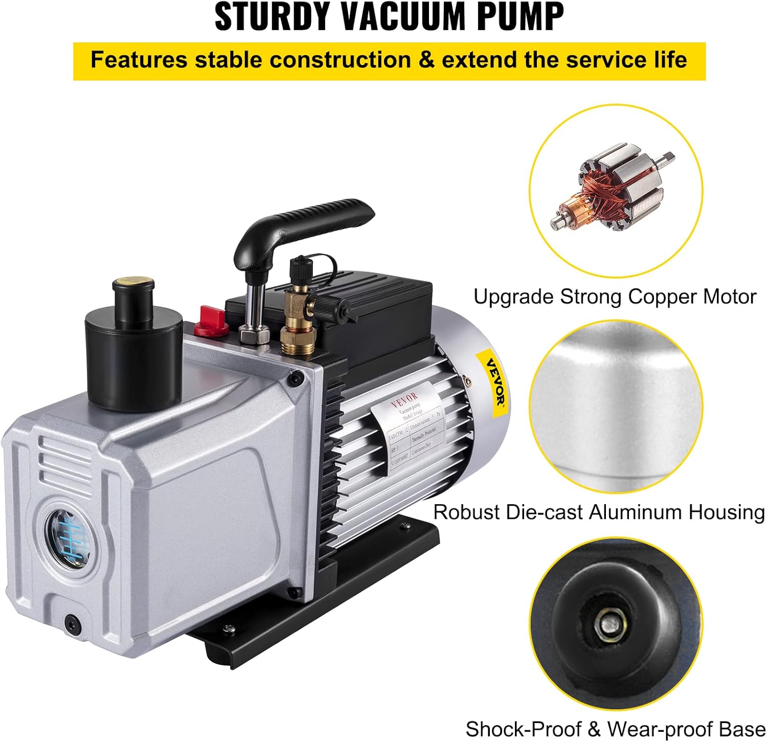 VEVOR 12CFM 1HP Single Stage Vacuum Pump for HVAC Refrigeration AC Tools 3 VEVOR 12CFM 1HP Single Stage Vacuum Pump for HVAC Refrigeration AC Tools - Image 3