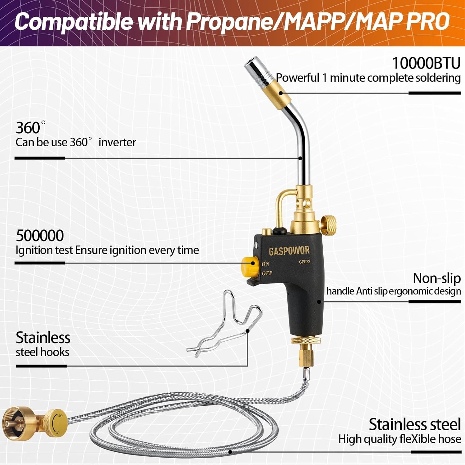 Professional Propane Torch Head w/ Hose - MAPP Gas Welding Torch Lighter 3 Professional Propane Torch Head w/ Hose - MAPP Gas Welding Torch Lighter - Image 3
