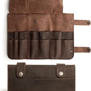 Professional Leather Tool Roll Bag | 14 Slots | Barber Salon Organizer Case