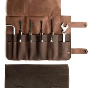 Hide & Drink, Snap Tool Roll Up Bag with 14 Slots, Portable Carry Case for Barbers, Salon Storage Organizer Pouch, Full Grain Leather, Handmade