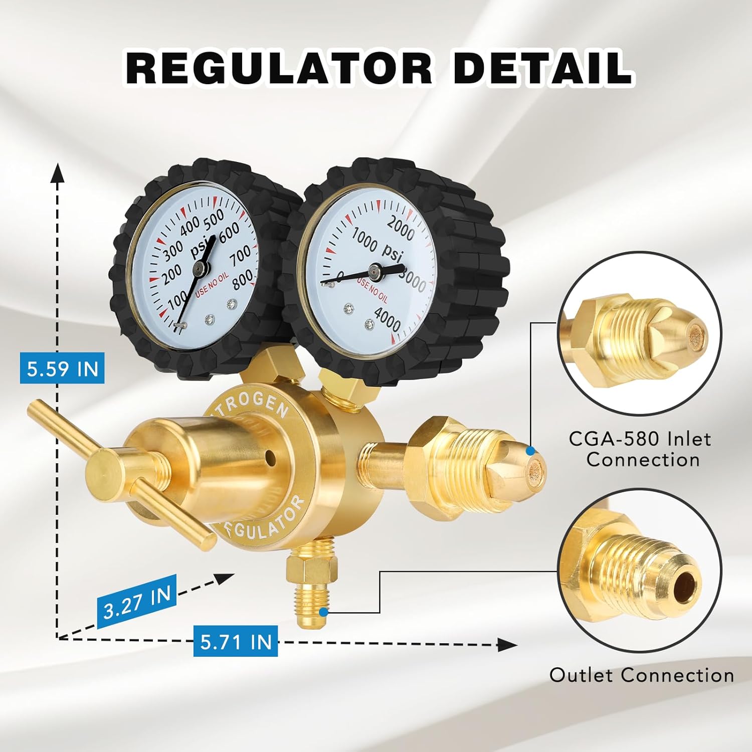 Professional HVAC Nitrogen Regulator with Brass Gauges, 78.7" Hose, 0-800 PSI 2 Professional HVAC Nitrogen Regulator with Brass Gauges, 78.7" Hose, 0-800 PSI - Image 2