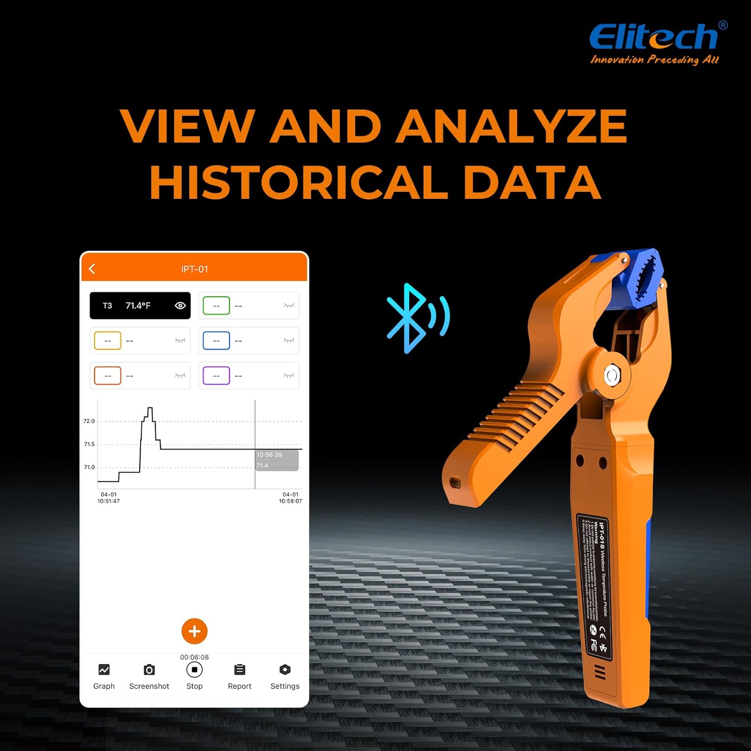 Elitech IPT-01: Bluetooth T-Type Thermometer Clamp with HVAC Data Logging 4 Elitech IPT-01: Bluetooth T-Type Thermometer Clamp with HVAC Data Logging - Image 4