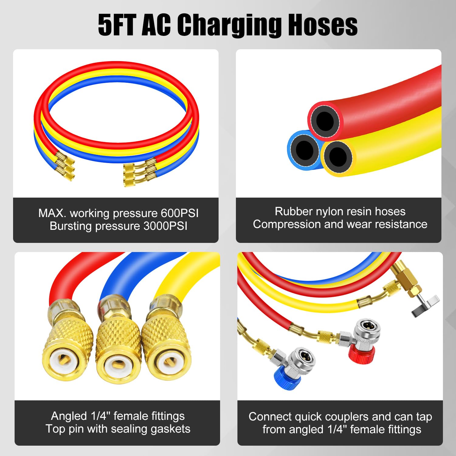 3-Way R134a/R404a AC Manifold Gauge Set HVAC Charging Kit w/ Hoses 4 3-Way R134a/R404a AC Manifold Gauge Set HVAC Charging Kit w/ Hoses - Image 4