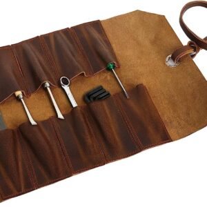 Vintage Full Grain Leather Tool Roll Pouch for Woodworkers & Crafts