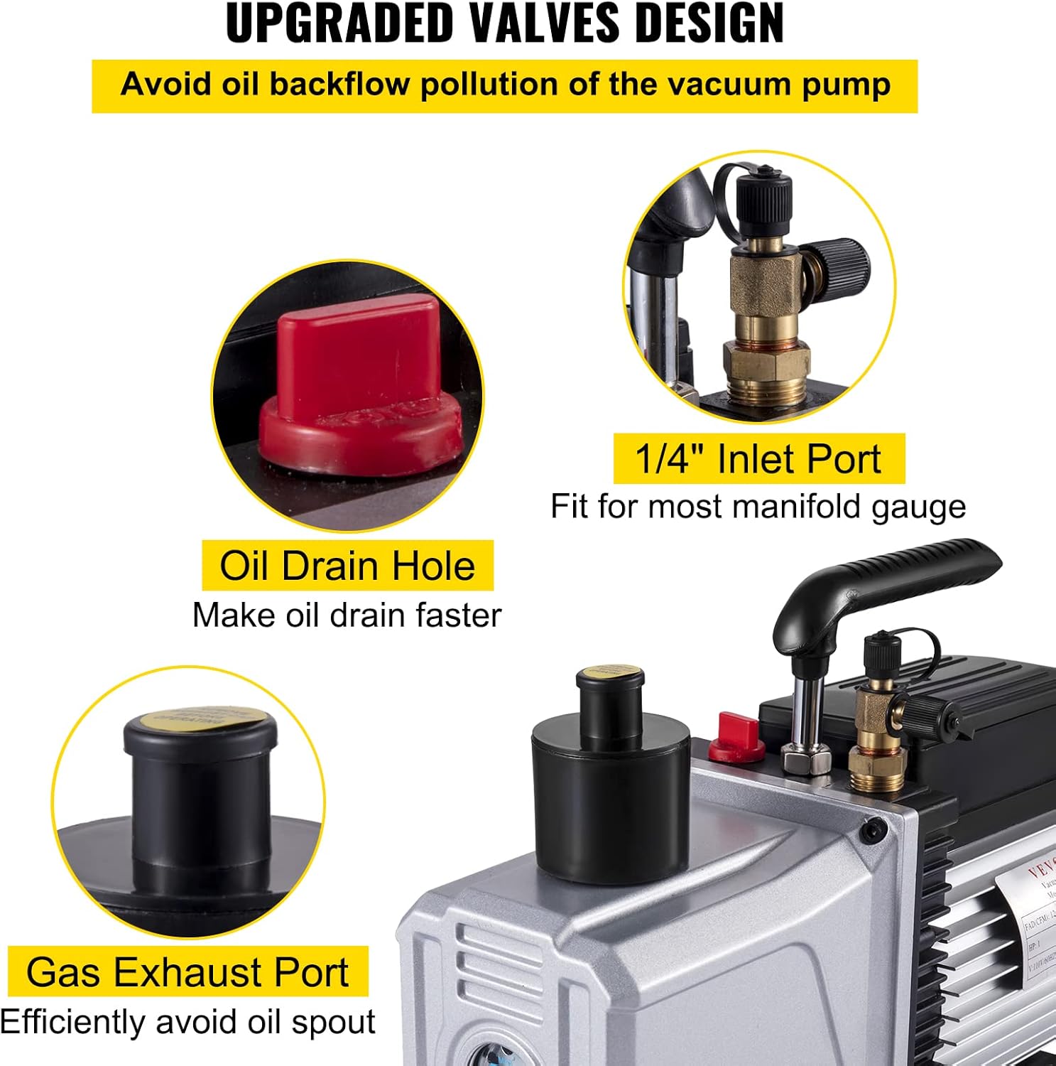 VEVOR 12CFM 1HP Single Stage Vacuum Pump for HVAC Refrigeration AC Tools 4 VEVOR 12CFM 1HP Single Stage Vacuum Pump for HVAC Refrigeration AC Tools - Image 4