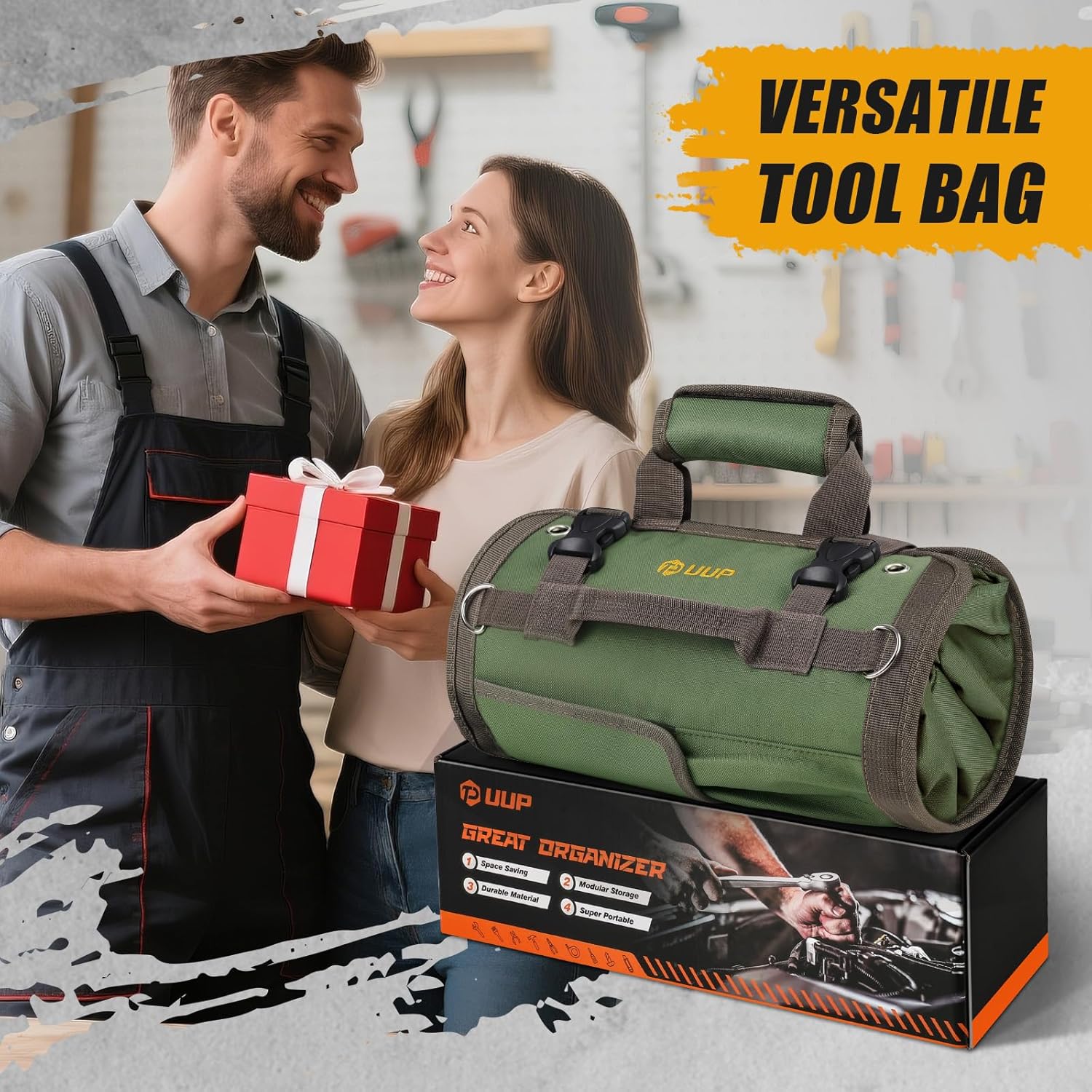 Heavy Duty Tool Roll Bag: Portable Organizer w/ Pouches for Mechanics, Green 4 Heavy Duty Tool Roll Bag: Portable Organizer w/ Pouches for Mechanics, Green - Image 4