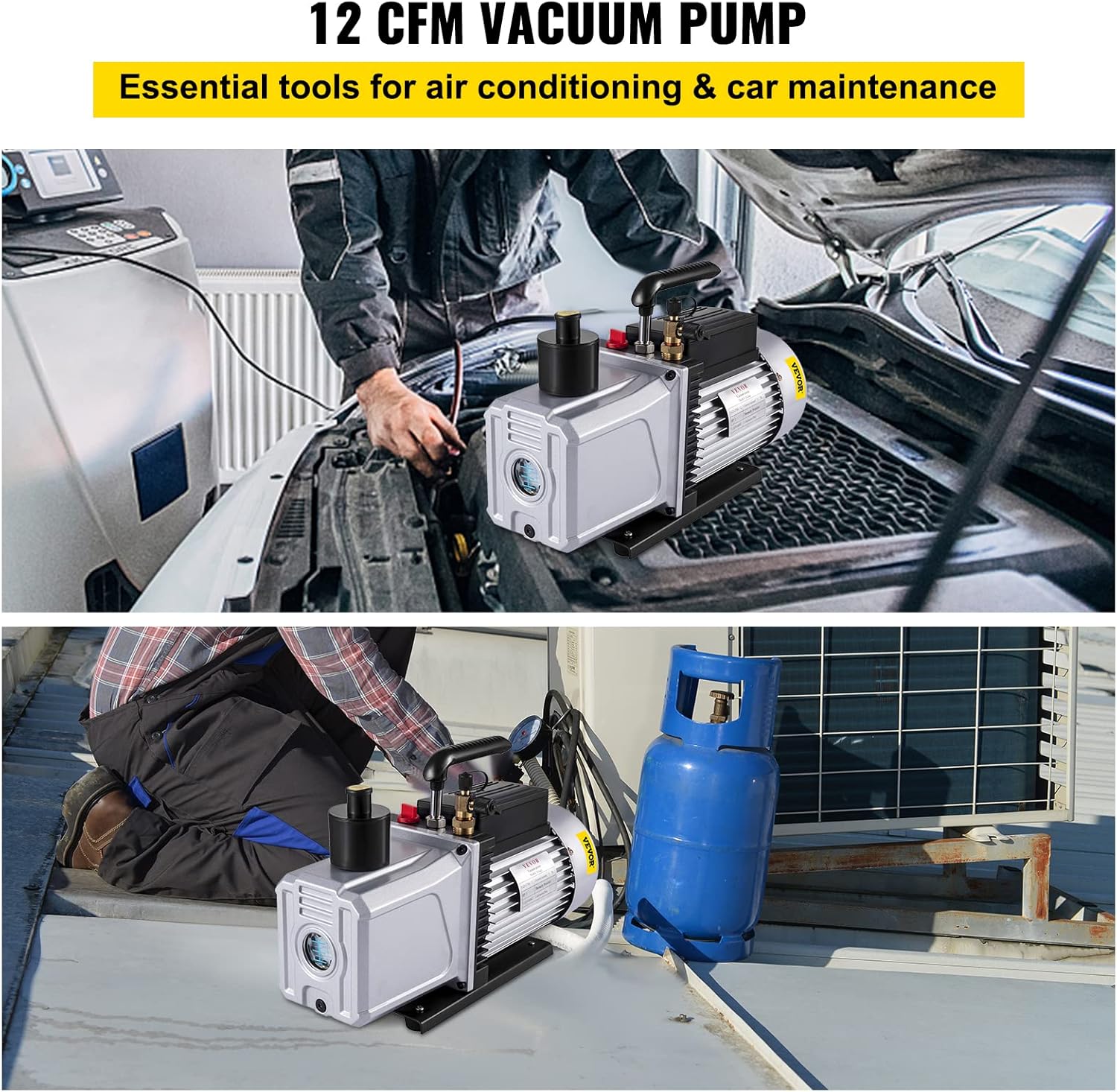 VEVOR 12CFM 1HP Single Stage Vacuum Pump for HVAC Refrigeration AC Tools 2 VEVOR 12CFM 1HP Single Stage Vacuum Pump for HVAC Refrigeration AC Tools - Image 2