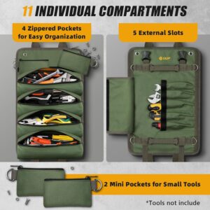 Heavy Duty Tool Roll Bag: Portable Organizer w/ Pouches for Mechanics, Green