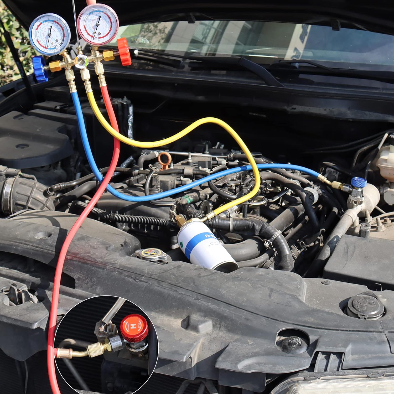 3-Way R134a/R404a AC Manifold Gauge Set HVAC Charging Kit w/ Hoses 8 3-Way R134a/R404a AC Manifold Gauge Set HVAC Charging Kit w/ Hoses - Image 8