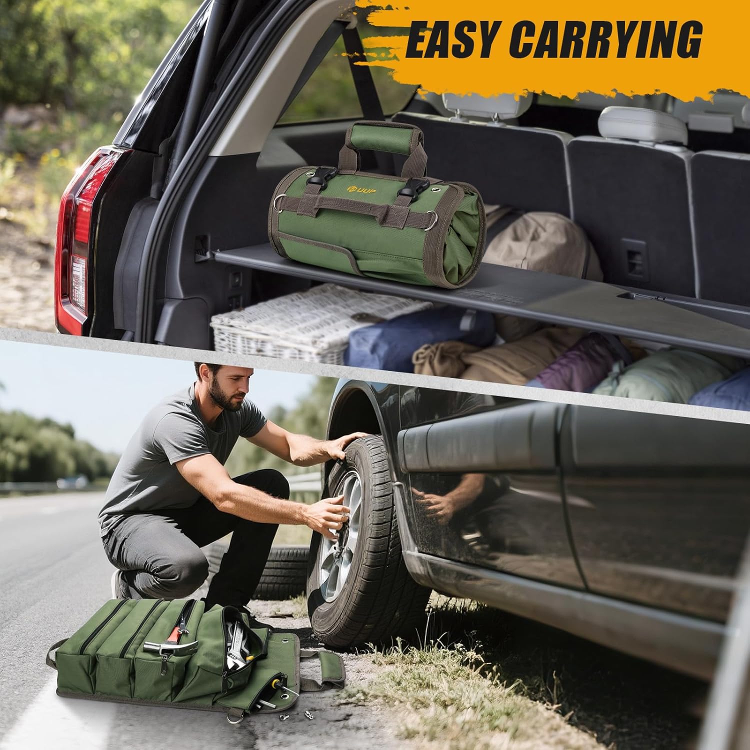 Heavy Duty Tool Roll Bag: Portable Organizer w/ Pouches for Mechanics, Green 5 Heavy Duty Tool Roll Bag: Portable Organizer w/ Pouches for Mechanics, Green - Image 5