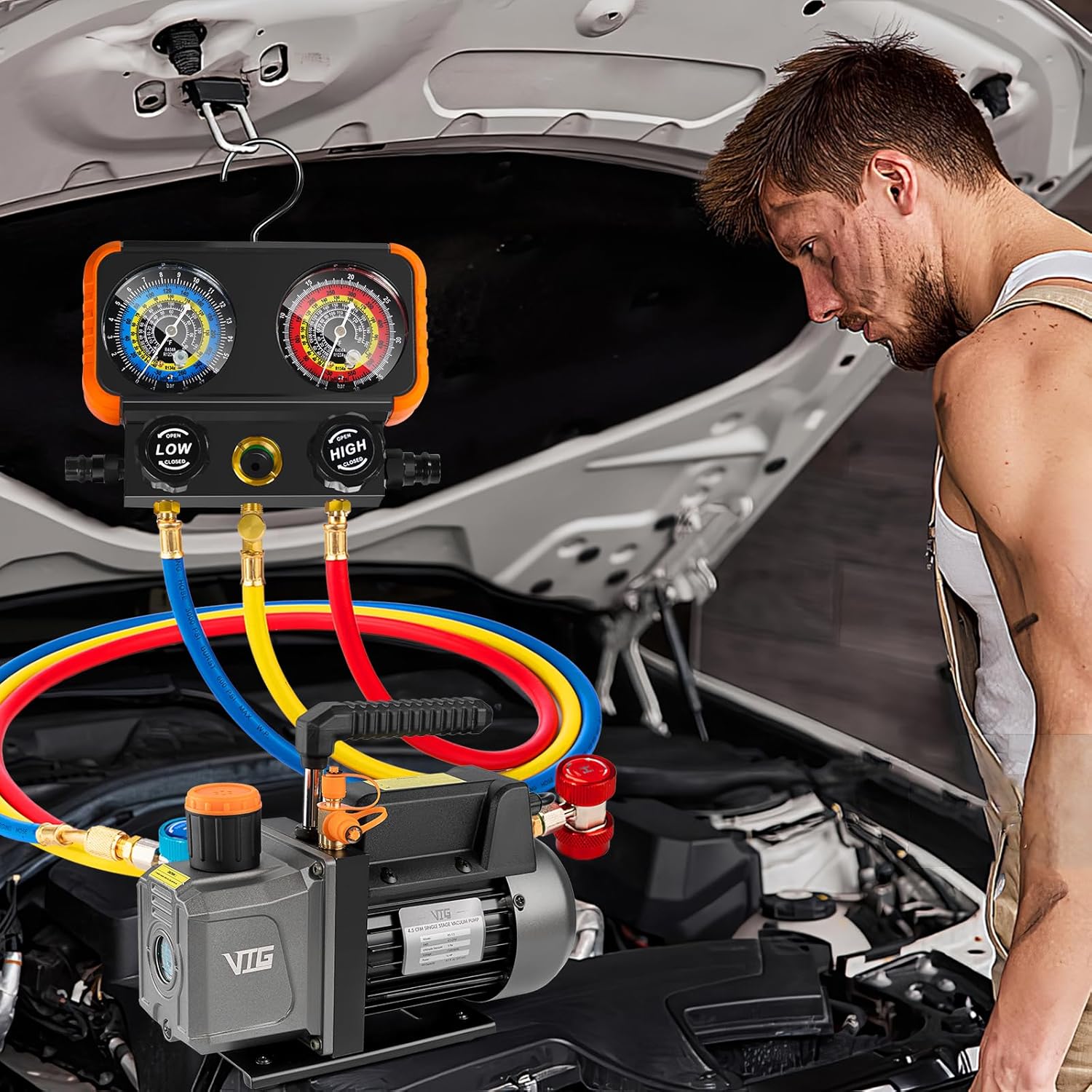 Premium 4.5CFM R1234yf AC Vacuum Pump & Gauge Set for Auto HVAC 9 Premium 4.5CFM R1234yf AC Vacuum Pump & Gauge Set for Auto HVAC - Image 9