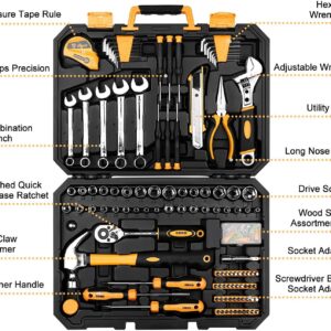 DEKOPRO 158pc Home & Auto Repair Tool Kit w/ Portable Toolbox Case