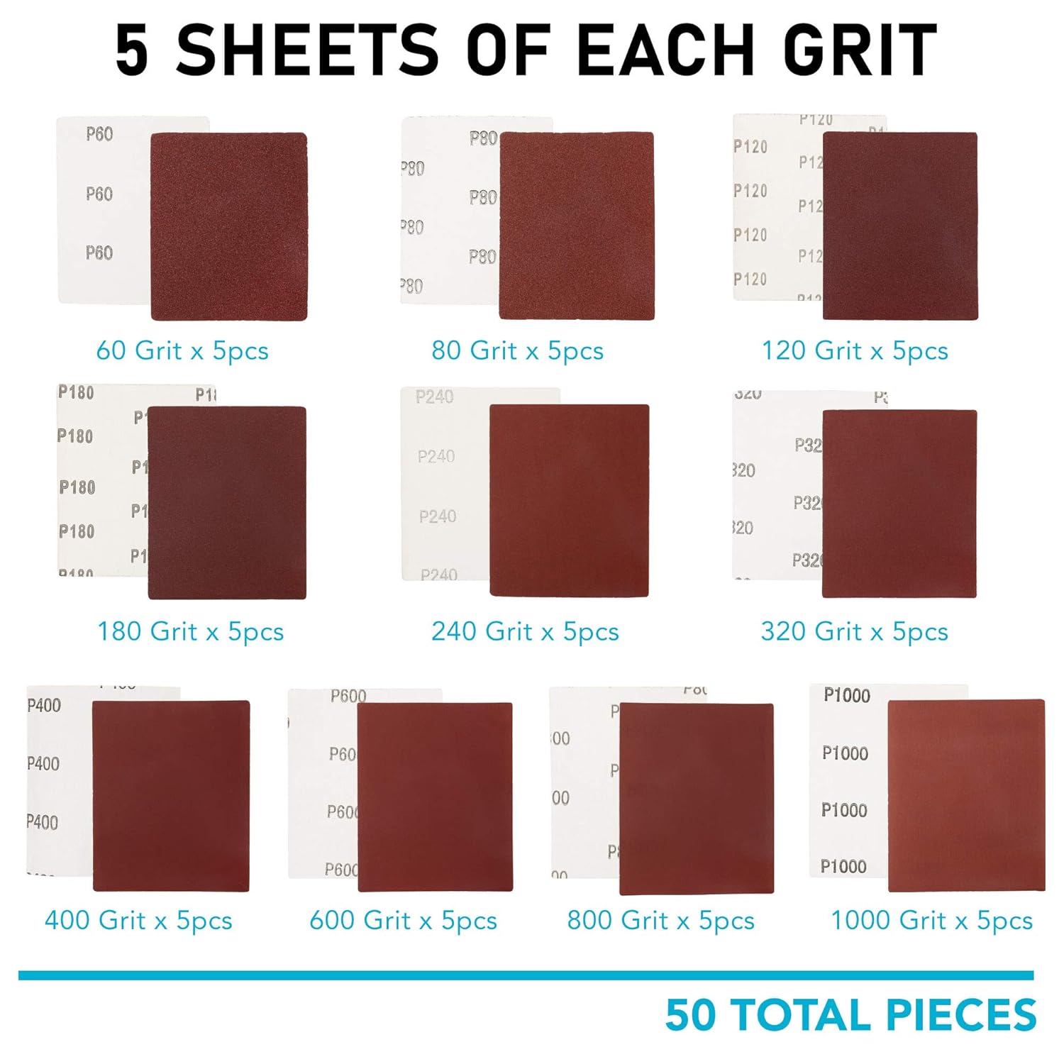 LotFancy 1/4 Sheet Sanding Sheets: 50-Piece Palm Sander Sandpaper Kit, Multiple Grits 2 LotFancy 1/4 Sheet Sanding Sheets: 50-Piece Palm Sander Sandpaper Kit, Multiple Grits - Image 2