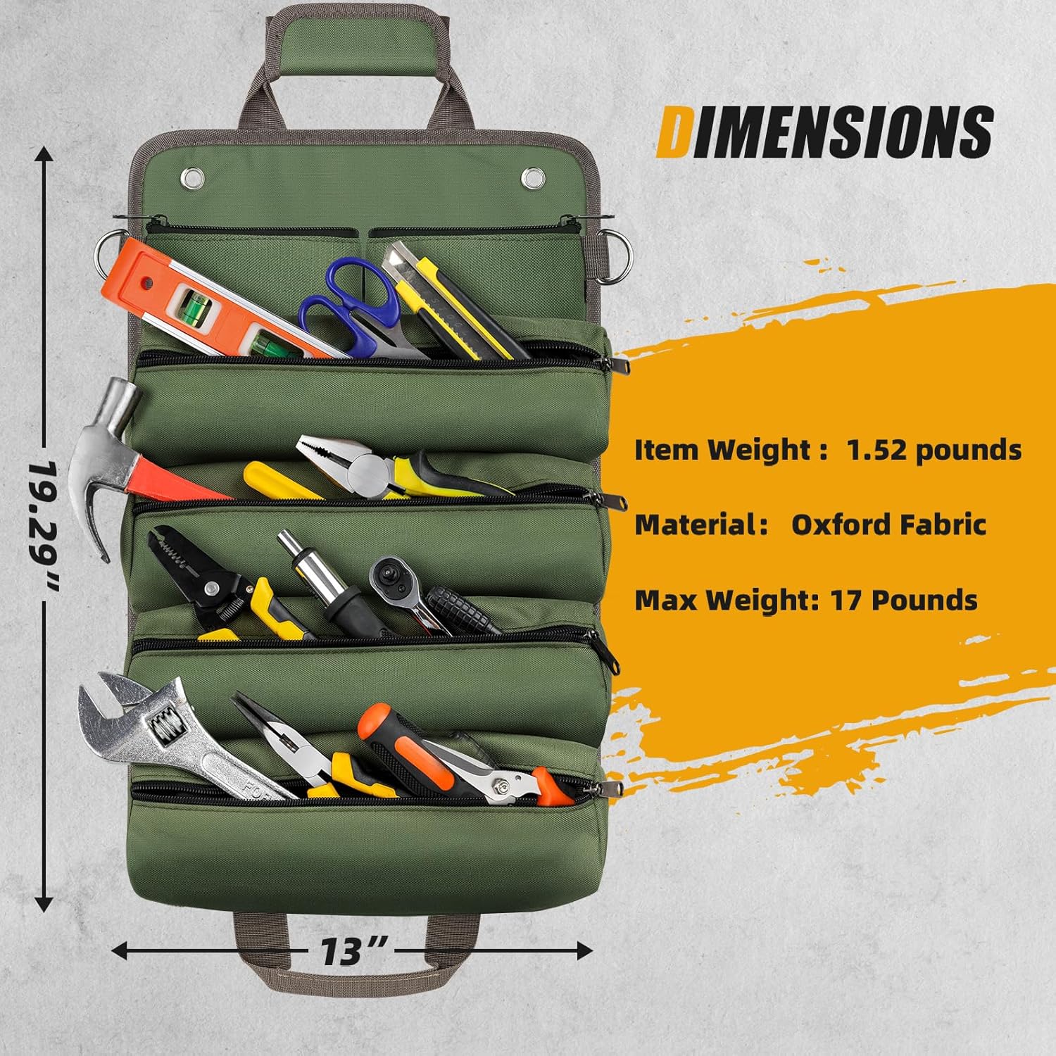 Heavy Duty Tool Roll Bag: Portable Organizer w/ Pouches for Mechanics, Green 3 Heavy Duty Tool Roll Bag: Portable Organizer w/ Pouches for Mechanics, Green - Image 3