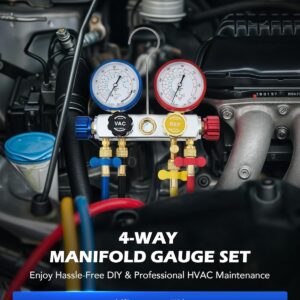 R134A R410A R22 AC Manifold Gauge Set with 5ft Hoses, 3 Adapters, HVAC Tool