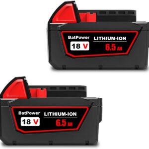 BatPower 2 Pack 18V 6.5Ah Extended Capacity Battery - Replacement for Milwaukee 18V M18 Batteries 48-11-1850 48-11-1850 48-11-1860