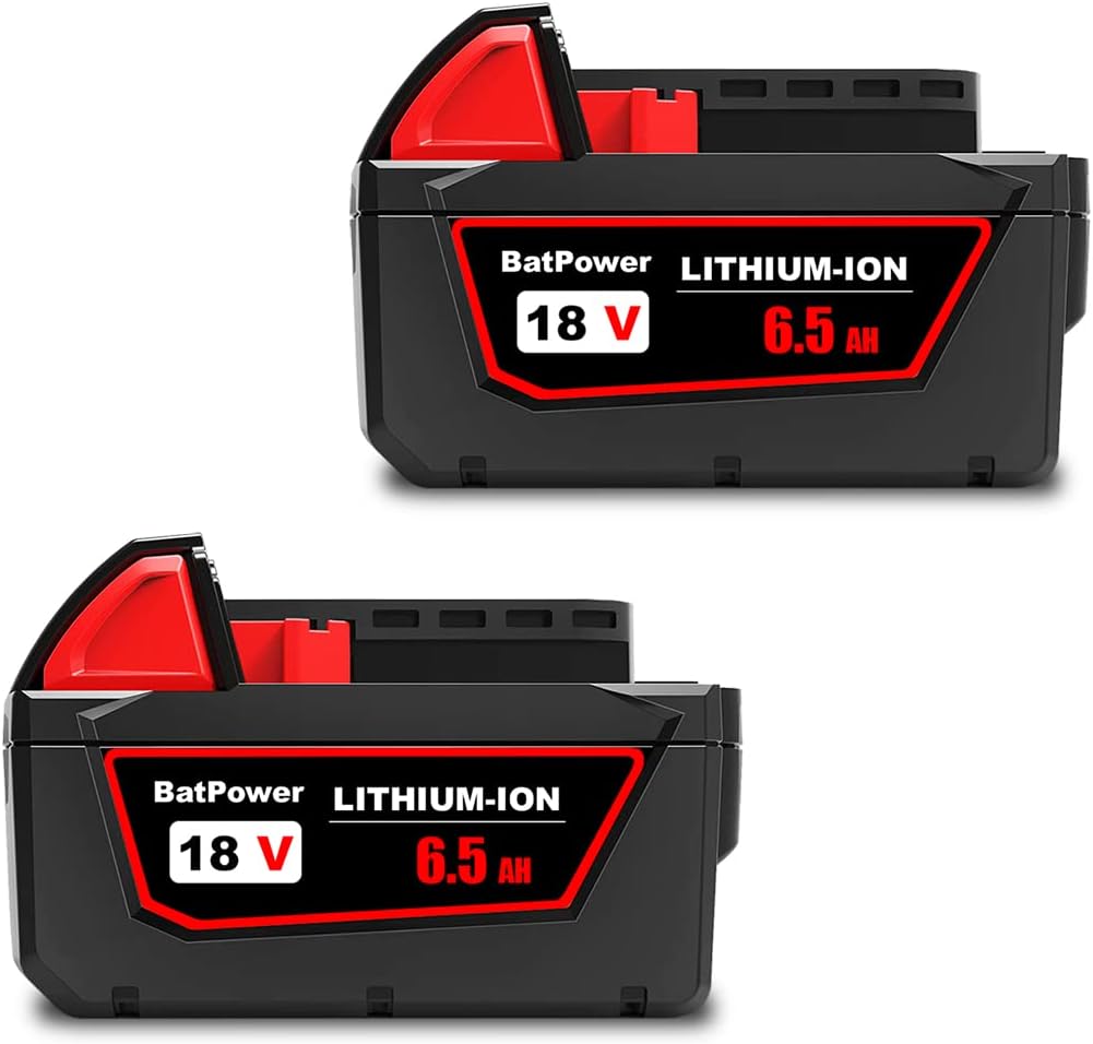 Milwaukee M18 18V 6.5Ah Replacement Battery 2-Pack | Power Tool Upgrade 1 BatPower 2 Pack 18V 6.5Ah Extended Capacity Battery - Replacement for Milwaukee 18V M18 Batteries 48-11-1850 48-11-1850 48-11-1860