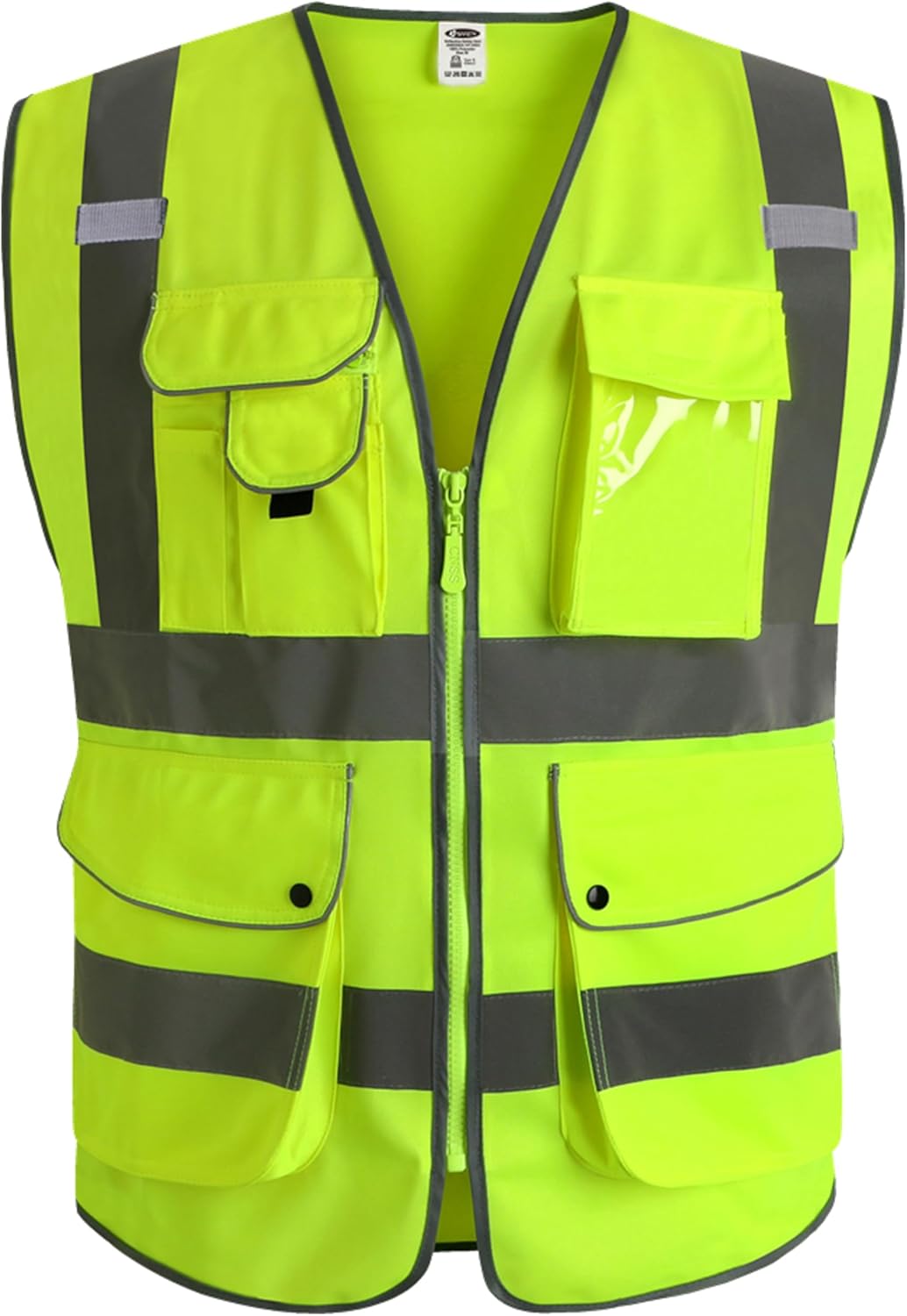 High Visibility Safety Vest: 9 Pockets ANSI Class 2 Reflective Workwear Yellow Large 1 JKSafety 9 Pockets Class 2 High Visibility Zipper Front Safety Vest With Reflective Strips,Meets ANSI/ISEA Standard (Large, 150-Yellow)