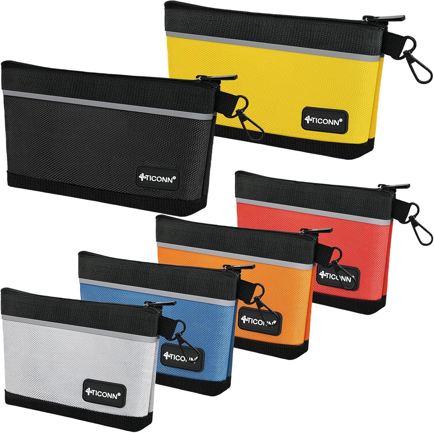 TICONN 6-Pack Waterproof Tool Pouches | Heavy-Duty Oxford Storage Bags 1 TICONN Tool Pouches with Zipper, 1680D Oxford Small Tool Bags, Waterproof Utility Bag Zipper Pouch for Tool Organizers and Storage (6 Pack Combo)
