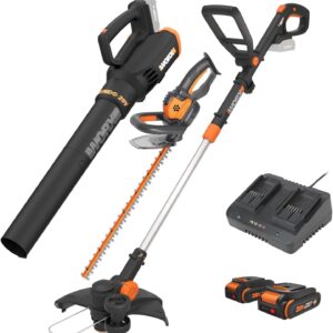 Worx 20V String Trimmer + Turbine Blower + Hedge Trimmer (Batteries & Charger Included)