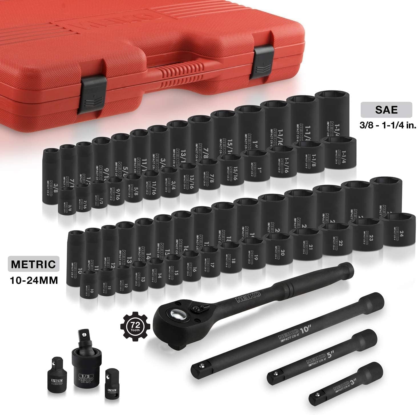 Professional 65-Piece 1/2" Drive Impact Socket Set, SAE & Metric, Deep & Shallow Sockets 5 Professional 65-Piece 1/2" Drive Impact Socket Set, SAE & Metric, Deep & Shallow Sockets - Image 5