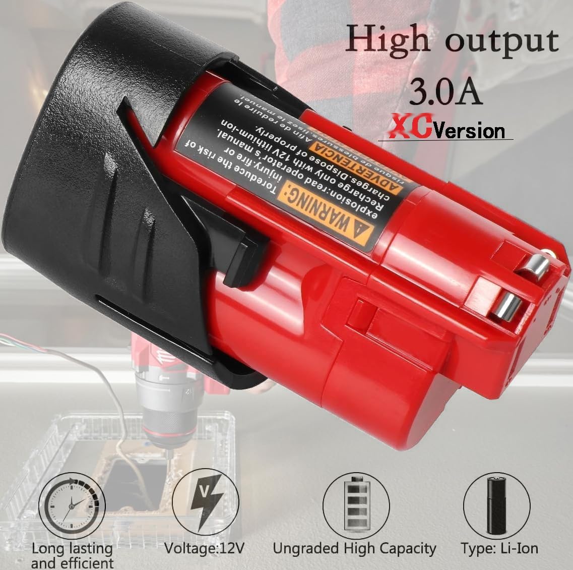 12V 3Ah Battery for Milwaukee Tools Heated Jacket M12 Cordless Replacement 3 12V 3Ah Battery for Milwaukee Tools Heated Jacket M12 Cordless Replacement - Image 3