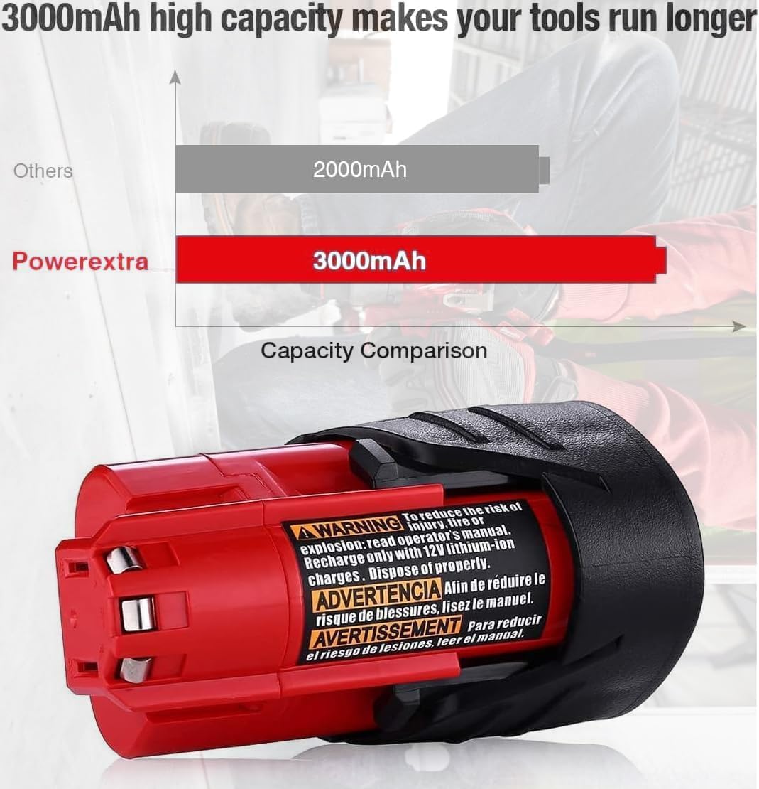 12V 3Ah Battery for Milwaukee Tools Heated Jacket M12 Cordless Replacement 4 12V 3Ah Battery for Milwaukee Tools Heated Jacket M12 Cordless Replacement - Image 4