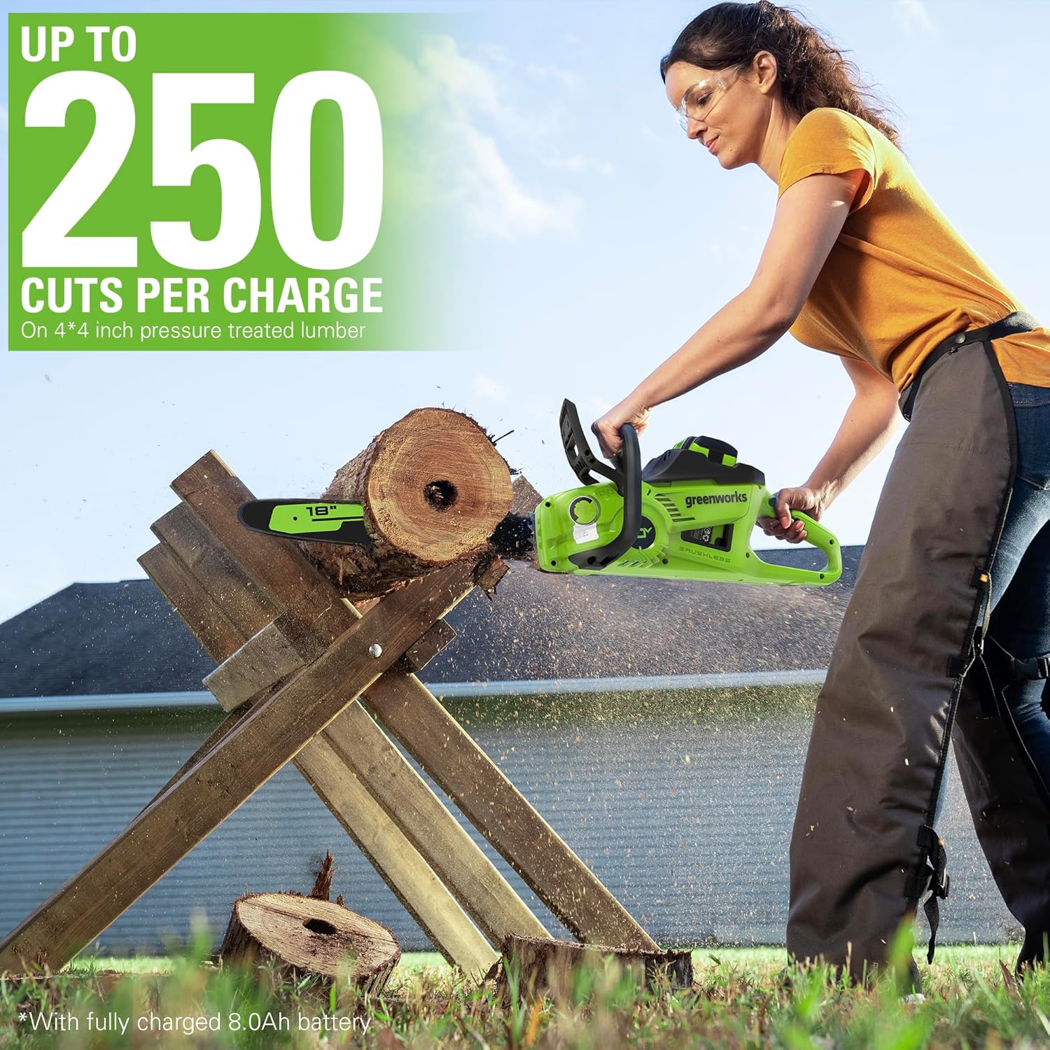 Powerful Greenworks 40V Brushless 18" Cordless Chainsaw + Battery & Charger 3 Powerful Greenworks 40V Brushless 18" Cordless Chainsaw + Battery & Charger - Image 3