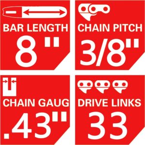 Milwaukee M18 Hatchet 8″ Replacement Saw Chain – 2 Pack, Oregon R33, Low Kickback