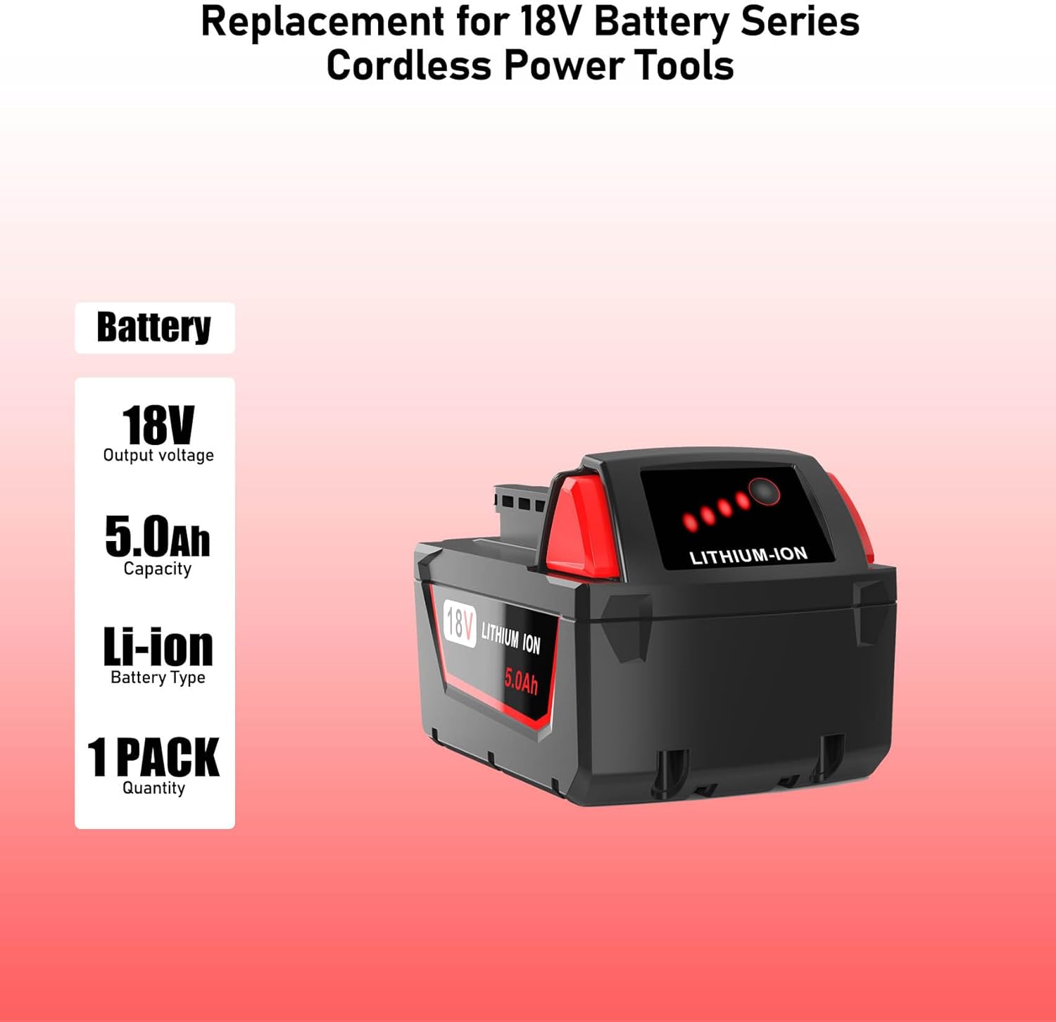 Milwaukee M18 5.0Ah Battery Replacement | High-Capacity 18V Li-Ion Power Tool Battery 2 Milwaukee M18 5.0Ah Battery Replacement | High-Capacity 18V Li-Ion Power Tool Battery - Image 2