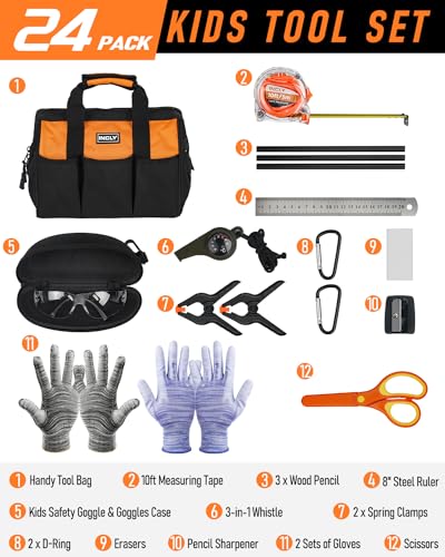 INCLY Kids Real Tool Set: 24-Piece Learning Kit w/ Bag for DIY Projects 2 INCLY Kids Real Tool Set: 24-Piece Learning Kit w/ Bag for DIY Projects - Image 2