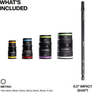 Klein Tools 8-in-1 Metric Impact Driver Socket Set w/ 4 Flip Sockets, 7-17mm