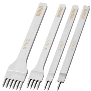 UNCO- Leather Stitching Punch, 4 Pack, 3mm, 1/2/4/6 Prong, Leather Hole Punch Tool, Stitching Chisel
