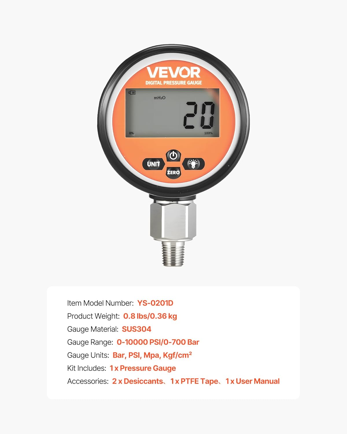 Professional Hydraulic Pressure Gauge 10000 PSI Digital LCD Display 7 Professional Hydraulic Pressure Gauge 10000 PSI Digital LCD Display - Image 7