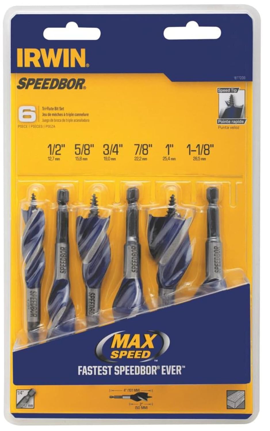 IRWIN SPEEDBOR 4" Wood Drill Bit Set - 6pc Precision Boring Kit (1877239) 2 IRWIN SPEEDBOR 4" Wood Drill Bit Set - 6pc Precision Boring Kit (1877239) - Image 2