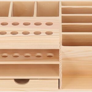 Buachois Leather Tool Holder,12 Holes Wooden Leather Craft Tool Holder with 8 Slot Punch Tool Organizer,Professional Large Making Punch Tools Rack Stand Storage Box for Brushes, Craft Tools