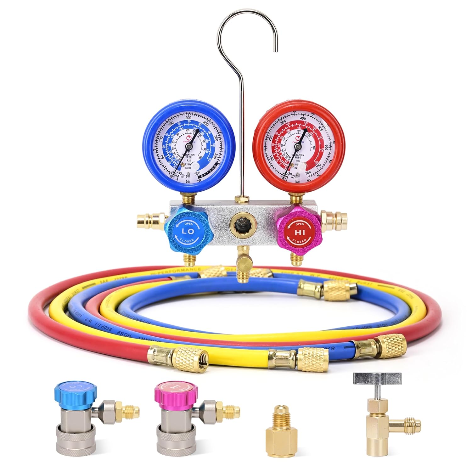 Professional HVAC Manifold Gauge Set for R410a R134a R22 with 4FT Hoses 5 Professional HVAC Manifold Gauge Set for R410a R134a R22 with 4FT Hoses - Image 5