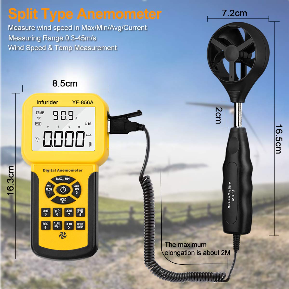 Digital Handheld HVAC Anemometer CFM Meter with PC Software & Backlight 3 Digital Handheld HVAC Anemometer CFM Meter with PC Software & Backlight - Image 3