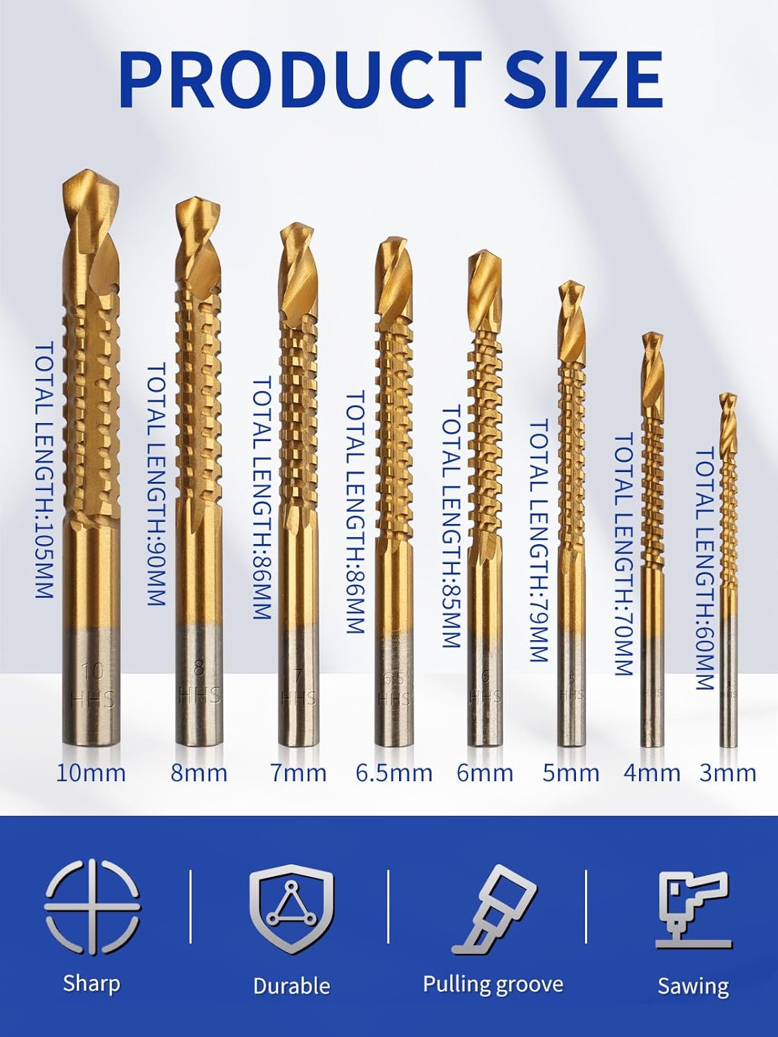 Premium Titanium HSS Drill Bit Set 3-10mm Wood Metal Plastic Cutting Bits 2 Premium Titanium HSS Drill Bit Set 3-10mm Wood Metal Plastic Cutting Bits - Image 2