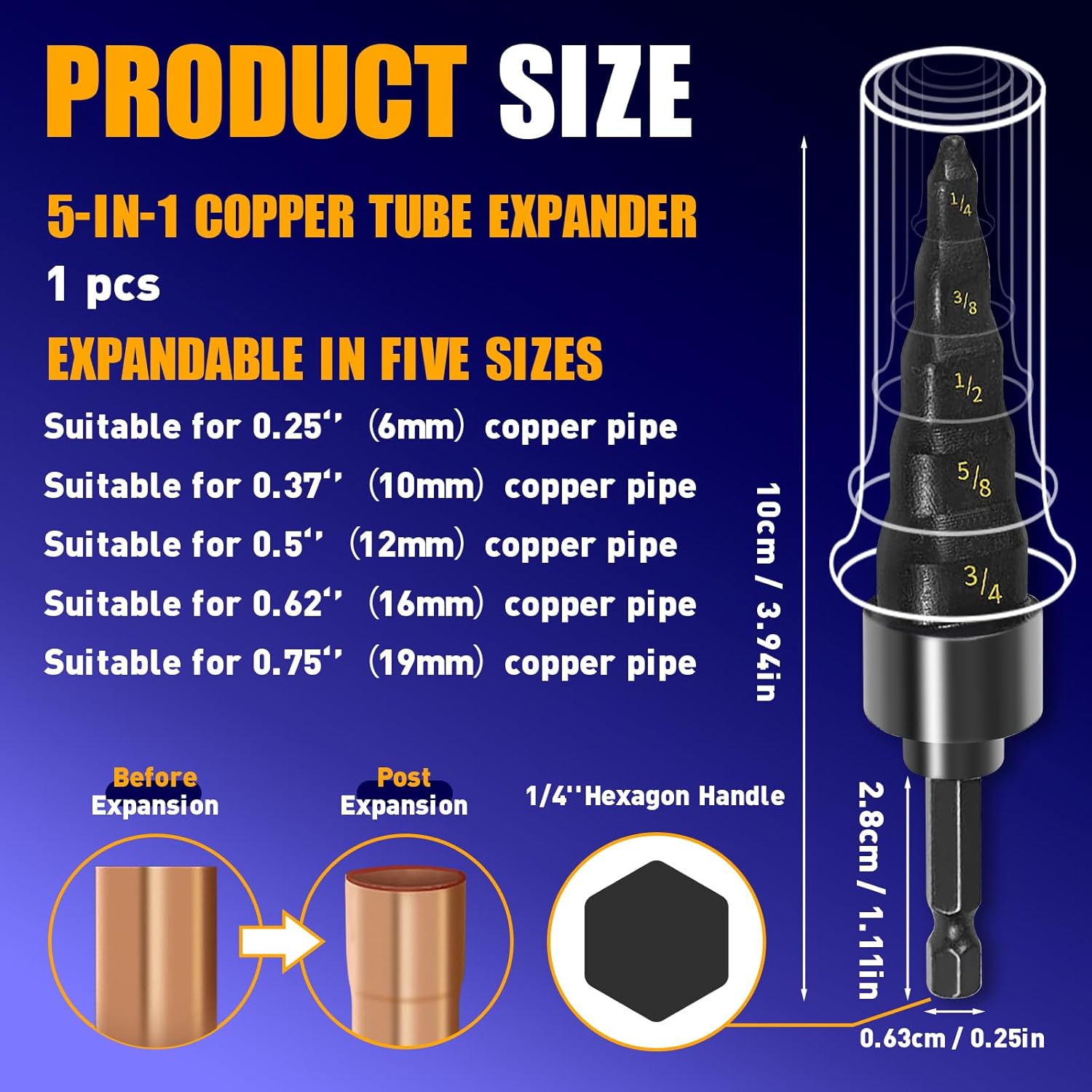 Professional 5-in-1 HVAC Copper Pipe Expander Tool with 5 Swaging Drill Bits 2 Professional 5-in-1 HVAC Copper Pipe Expander Tool with 5 Swaging Drill Bits - Image 2